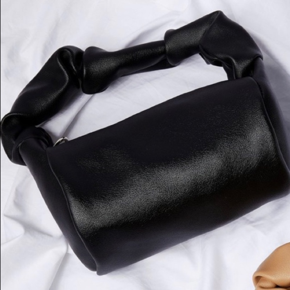 Scrunchie Strap Pleather Bag - BLACK